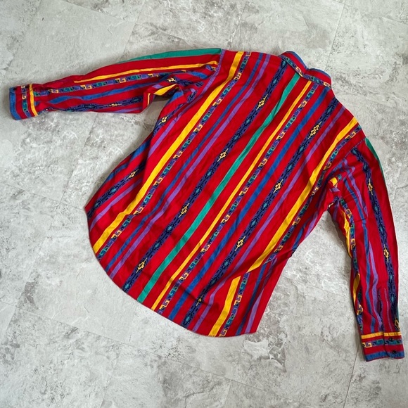 VINTAGE 90s WRANGLER SHIRT MENS 18-36 BUTTON UP AZTEC RED YELLOW BLUE WESTERN - Picture 10 of 15
